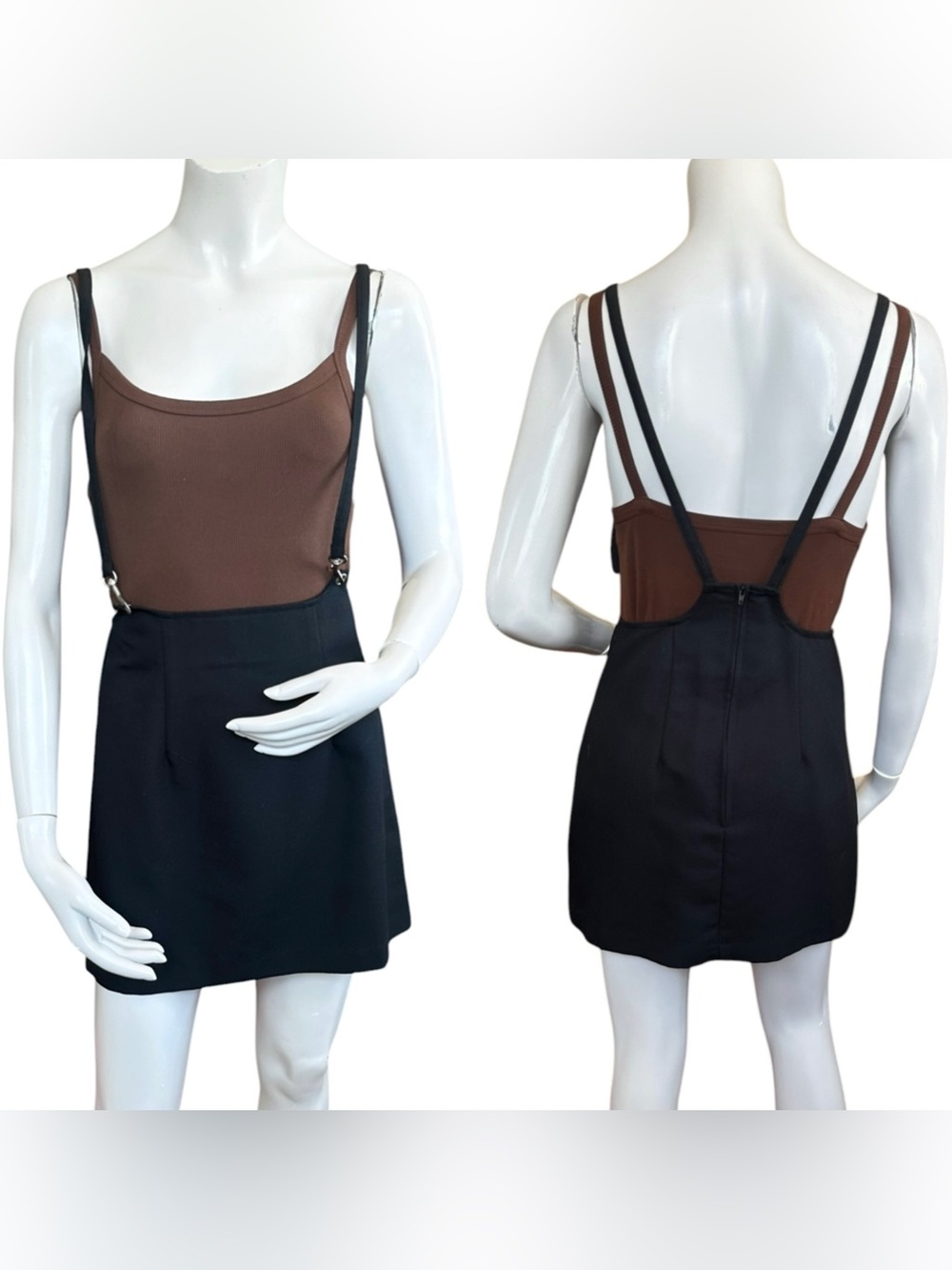 Vintage Y2K XOXO Black Built-In Grunge Suspender Pinafore Mini Skirt Size 3 JR